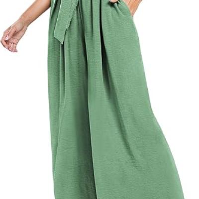 Summe Wide Leg Dress Pants for Women High Waisted Palazzo Casual Work Pants Beach Trousers with Pocket
