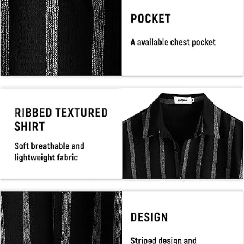 Mens Summer Striped Shirts Button Down Short Sleeve Vintage Beach Hawaiian Shirts with Pocket