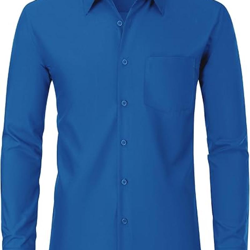 Men's Dress Shirts Wrinkle Free Long Sleeve Formal Shirt Solid Business Casual Wedding Button Down Shirts with Pocket