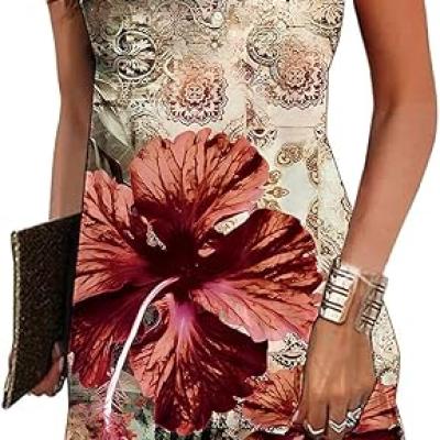 Summer Dresses for Women 2024 Beach Loose Casual A Line Dress Sleeveless V-Neck Sundress with Pockets
