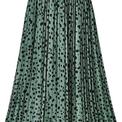 Womens Skirt Leopard Print Midi Long Shirring Pleated Skirts High Waisted A Line Skirts