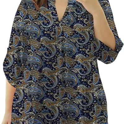Womens Tops Dressy Casual 3/4 Sleeve Shirts Tunic Blouses Plus Size Tops for Women