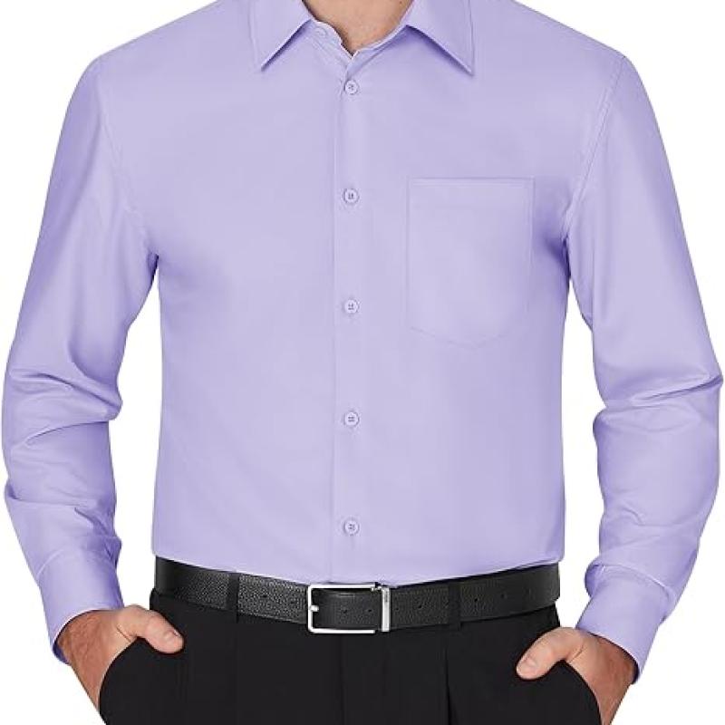 Men's Dress Shirts Wrinkle Free Long Sleeve Formal Shirt Solid Business Casual Wedding Button Down Shirts with Pocket