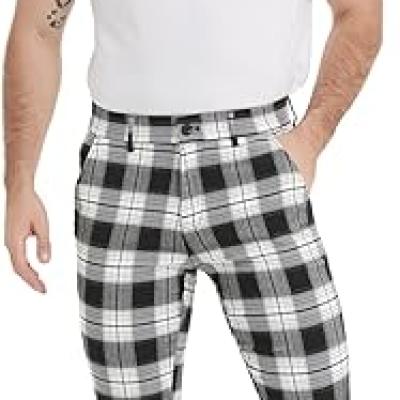 Men's Plaid Pants Skinny Dress Pants for Men Skinny Chino Pants Men