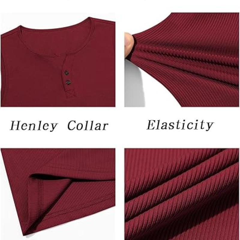Mens Workout Tank Tops Summer Gym Muscle Ribbed Sleeveless Henley Shirt Casual Knitted Slim Fit Beach