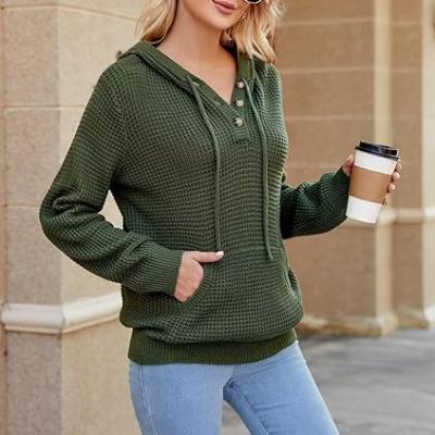 Fall Womens Oversized Hoodies Knit V Neck Sweaters Fashion Casual Pullover Tops