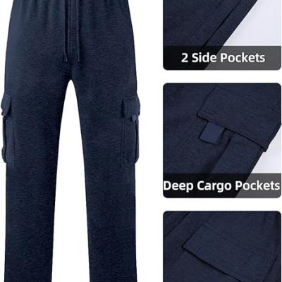 Men's Cargo Sweatpants Casual Fleece Joggers Loose Fit Open Bottom Athletic Pants for Men with Pockets