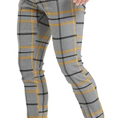 Men's Plaid Pants Skinny Dress Pants for Men Skinny Chino Pants Men