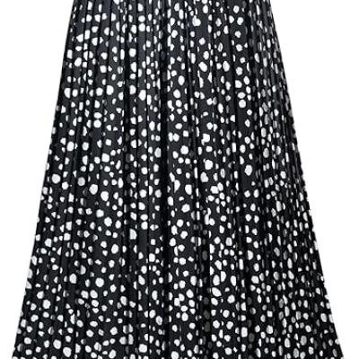 Womens Skirt Leopard Print Midi Long Shirring Pleated Skirts High Waisted A Line Skirts