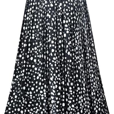Womens Skirt Leopard Print Midi Long Shirring Pleated Skirts High Waisted A Line Skirts