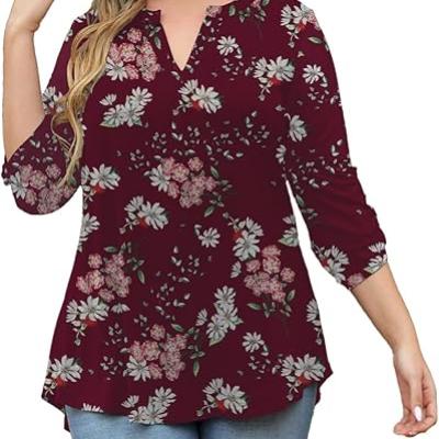 Womens Tops Dressy Casual 3/4 Sleeve Shirts Tunic Blouses Plus Size Tops for Women