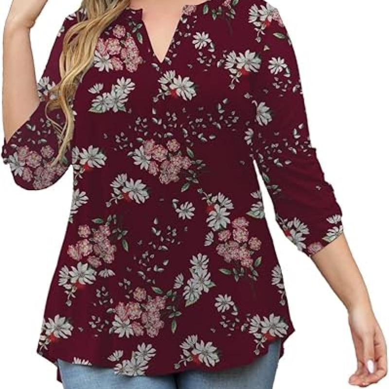Womens Tops Dressy Casual 3/4 Sleeve Shirts Tunic Blouses Plus Size Tops for Women