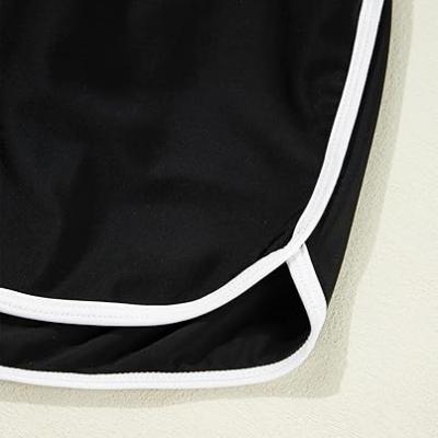 High Waisted Swim Shorts for Women with Pockets Drawstring Color Block Quick Dry Swim Shorts with Liner
