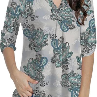 Womens Tops Dressy Casual 3/4 Sleeve Shirts Tunic Blouses Plus Size Tops for Women