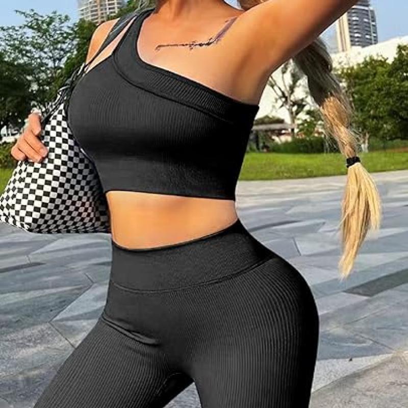 Workout Sets for Women 2 Piece Seamless Sexy One Shoulder Sport Bra High Waist Shorts GMY Yoga Two Piece Outfits