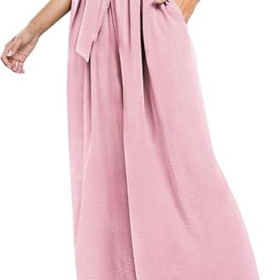 Summe Wide Leg Dress Pants for Women High Waisted Palazzo Casual Work Pants Beach Trousers with Pocket