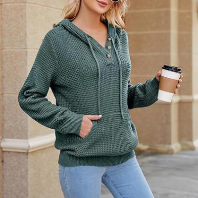 Fall Womens Oversized Hoodies Knit V Neck Sweaters Fashion Casual Pullover Tops