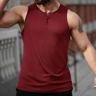 Mens Workout Tank Tops Summer Gym Muscle Ribbed Sleeveless Henley Shirt Casual Knitted Slim Fit Beach