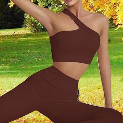 Workout Sets for Women 2 Piece Seamless Sexy One Shoulder Sport Bra High Waist Shorts GMY Yoga Two Piece Outfits