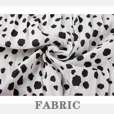 Womens Skirt Leopard Print Midi Long Shirring Pleated Skirts High Waisted A Line Skirts