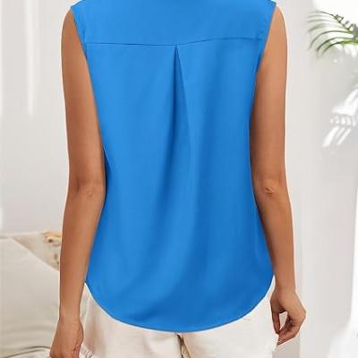 Womens Sleeveless Button Down Shirt Tops V Neck Business Casual Collared Blouses Tank Top