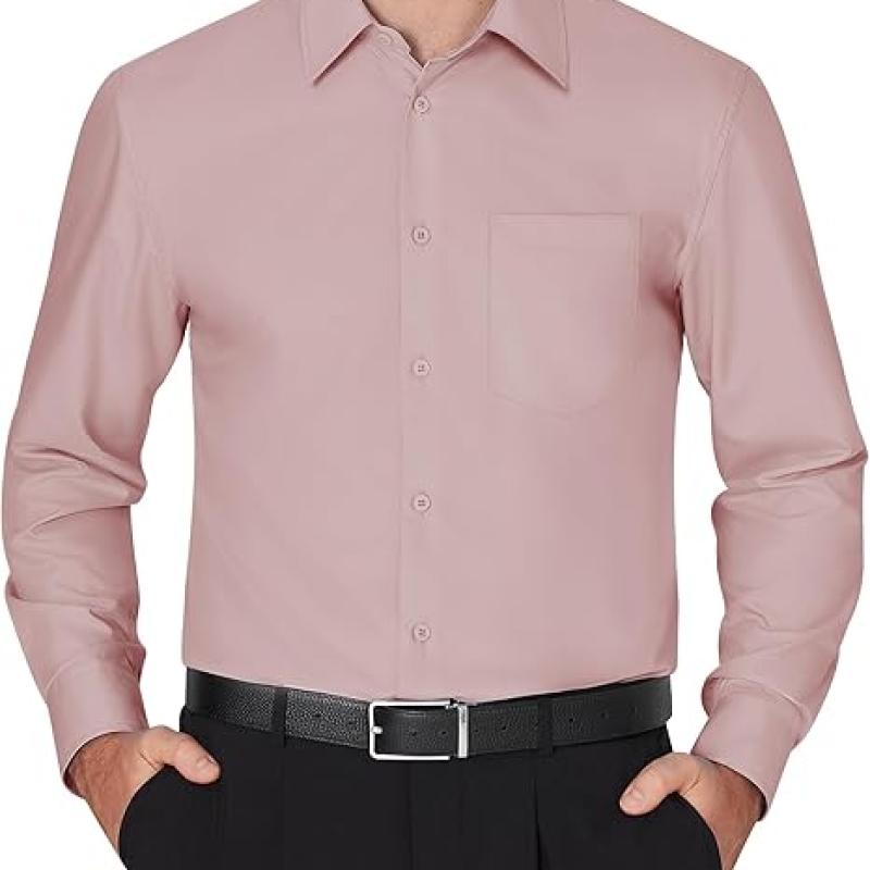Men's Dress Shirts Wrinkle Free Long Sleeve Formal Shirt Solid Business Casual Wedding Button Down Shirts with Pocket