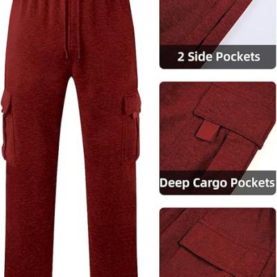 Men's Cargo Sweatpants Casual Fleece Joggers Loose Fit Open Bottom Athletic Pants for Men with Pockets