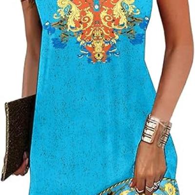 Summer Dresses for Women 2024 Beach Loose Casual A Line Dress Sleeveless V-Neck Sundress with Pockets