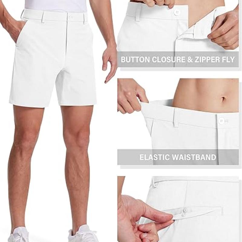 Mens Golf Shorts 7 Inch Inseam Flat Front Hybrid Stretch Dress Casual Work Shorts with 5 Pockets Lightweight Quick Dry