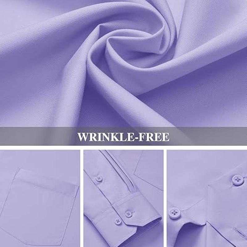 Men's Dress Shirts Wrinkle Free Long Sleeve Formal Shirt Solid Business Casual Wedding Button Down Shirts with Pocket