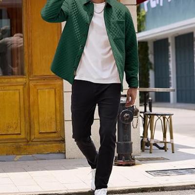 Mens Shacket Long Sleeve Shirt Jacket with Pockets Lightweight Quilted Overshirt