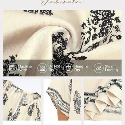 Womens 3/4 Sleeve V Neck Bohemian Peasant Blouses Casual Loose Fit Tunic Tops
