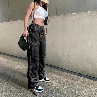 Women's High Rise Straight Leg Y2K Streetwear Cargo Pants Baggy Boyfriend Pants with Pocket