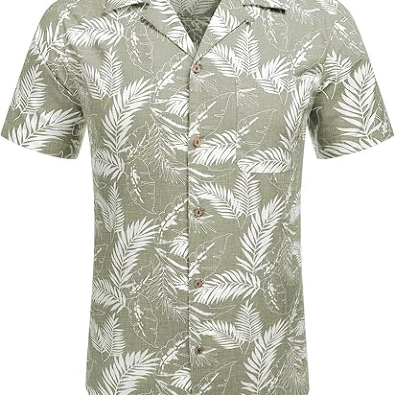 Men's Hawaiian Floral Shirts Cotton Linen Button Down Tropical Holiday Beach Shirts