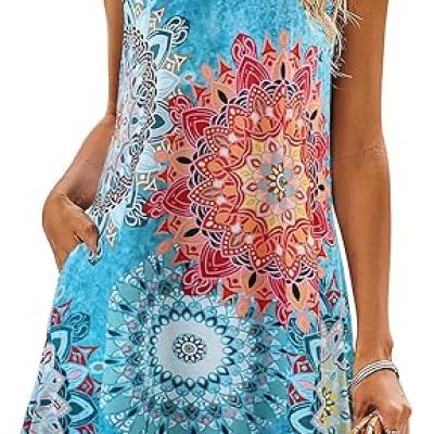 Summer Dresses for Women Beach Floral Tshirt Sundress Casual Pockets Boho Tank Dress