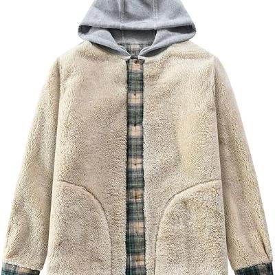 Men's Cotton Plaid Shirts Jacket Fleece Lined Flannel Shirts Sherpa Button Down Jackets with Hood for Men