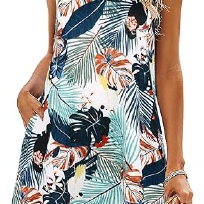 Summer Dresses for Women Beach Floral Tshirt Sundress Casual Pockets Boho Tank Dress