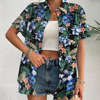 Womens Button Down Linen Shirt Short Sleeve Cotton Blouse Summer Casual Loose Fit Beach Tops