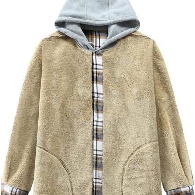 Men's Cotton Plaid Shirts Jacket Fleece Lined Flannel Shirts Sherpa Button Down Jackets with Hood for Men