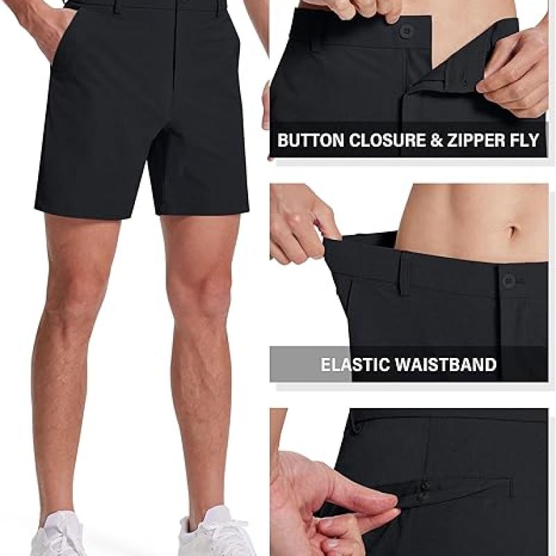 Mens Golf Shorts 7 Inch Inseam Flat Front Hybrid Stretch Dress Casual Work Shorts with 5 Pockets Lightweight Quick Dry