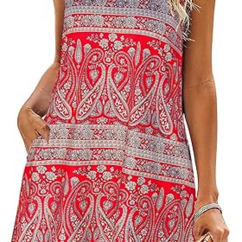 Summer Dresses for Women Beach Floral Tshirt Sundress Casual Pockets Boho Tank Dress