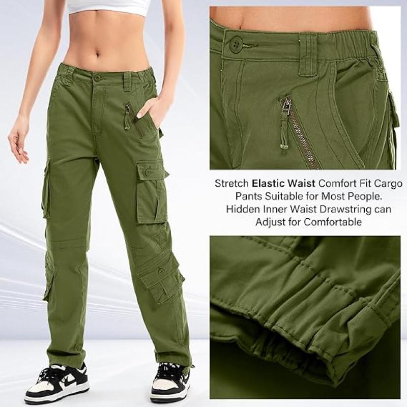 Womens Cargo Army Combat Work Pants with 8 Pockets Casual Cotton Ripstop Construction Pants