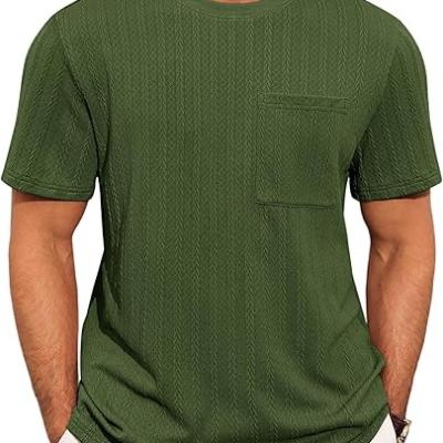 Mens Short Sleeve T-Shirts Casual Knit Texture Crewneck Pocket Tee Tops Loose Fit Summer Shirt