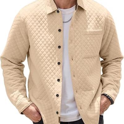 Mens Shacket Long Sleeve Shirt Jacket with Pockets Lightweight Quilted Overshirt