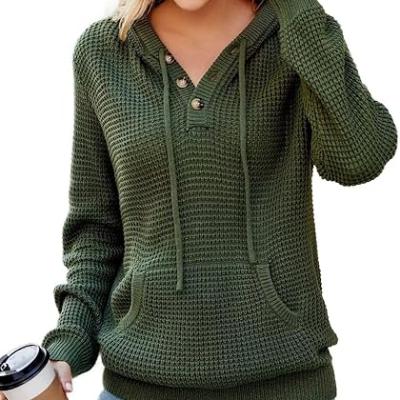 Fall Womens Oversized Hoodies Knit V Neck Sweaters Fashion Casual Pullover Tops