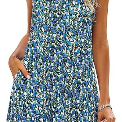 Summer Dresses for Women Beach Floral Tshirt Sundress Casual Pockets Boho Tank Dress