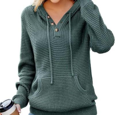 Fall Womens Oversized Hoodies Knit V Neck Sweaters Fashion Casual Pullover Tops
