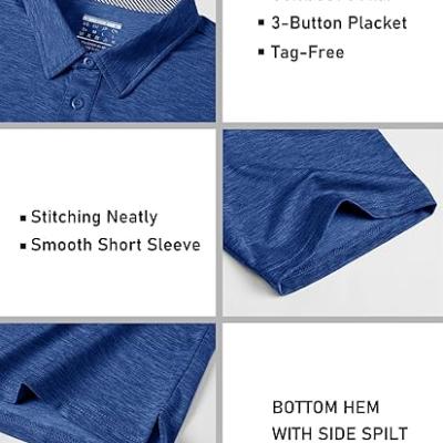 Men's Short Sleeve Polo Golf Shirts 3-Button Moisture Wicking Athletic T-Shirts Casual Collared Shirt