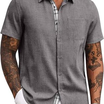 Men's Button Down Shirts Short Sleeve Casual Shirts Summer Beach Shirts Vacation Wedding Shirts with Pocket