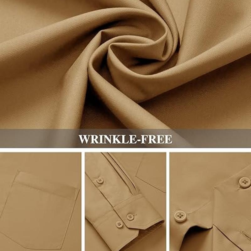 Men's Dress Shirts Wrinkle Free Long Sleeve Formal Shirt Solid Business Casual Wedding Button Down Shirts with Pocket